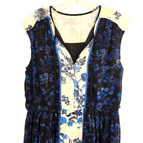 Women's Dress 2X 2XL XXL Blue Floral Cap Sleeves Sheath Sun Plus Size 18W 20W - Picture 2 of 6